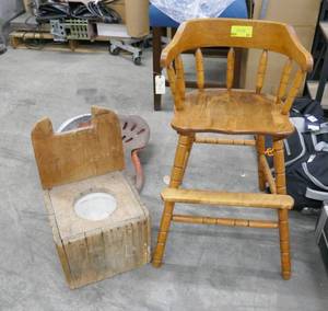 Vintage wood child potty training chair and Nice wood high chair
