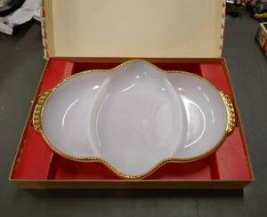 Vintage New milk glass 3 section pickle plate