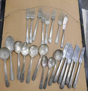 Lot of vintage silverplate silverware, new linen napkins