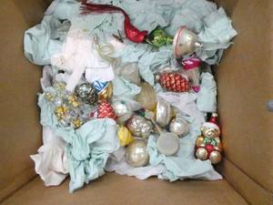 Another Box of vintage Christmas ornaments with some very unique ones