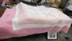Lot of 4 vintage handmade quilts packed in a trunk - all have condition issues, stains or tears that would need cleaning or repair