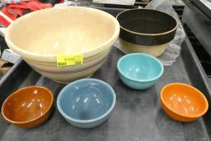 Group of vintage stoneware pottery including one large bowl