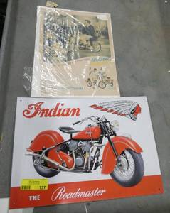 Indian motorcycle tin sign and vintage ad for Harley