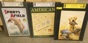 3 tin signs all hunting and fishing themed