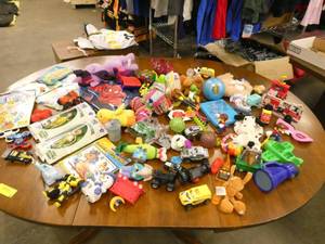 Large box of misc toys, many are new