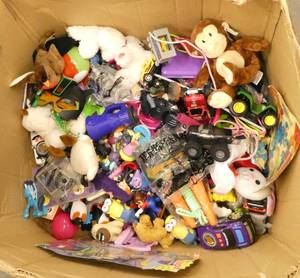 Large box of misc toys, many are new