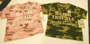 2 North Dakota t-shirts - Major Cutie and Major Trouble - choose from 3-6 months, 6-9 months, 12 months, 2T