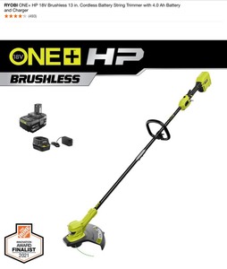 RYOBI ONE HP 18V Brushless 13 in. Cordless Battery String Trimmer with 4.0 Ah Battery and Charger. See Pictures