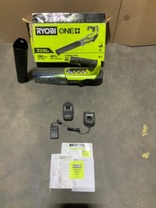 RYOBI ONE 18V 100 MPH 280 CFM Cordless Battery Variable-Speed Jet Fan Leaf Blower with 4.0 Ah Battery and Charger. See Pictures