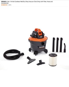 RIDGID 9 Gal. 18-Volt Cordless WetDry Shop Vacuum (Tool Only) &  2-12 in. x 7 ft. Dual-Flex Tug-A-Long Locking Vacuum Hose for RIDGID WetDry Shop Vacuums. See Pictures