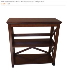 30.47 in. Warm Chestnut Wood 3-shelf Etagere Bookcase with Open Back. See Pictures