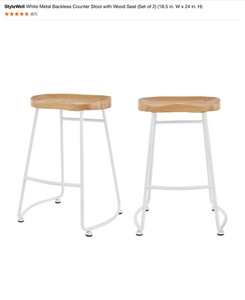 StyleWell White Metal Backless Counter Stool with Wood Seat (Set of 2) (18.5 in. W x 24 in. H). See Pictures