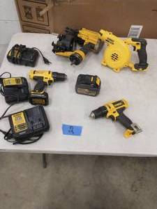 LOT OF USED DEWALT TOOLS AND CHARGERS