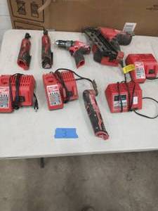 LOT OF USED MILWAUKEE TOOLS AND CHARGERS
