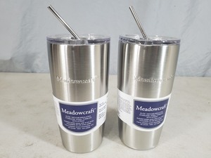 lot 145 image: 2 New Meadowcraft Tumblers with Metal Straws