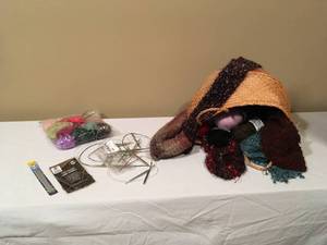 lot 247 image: Knitting Basket wYarn & Scarves