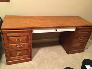 lot 201 image: Pottery Barn Desk w2 File Cabinets & Topper