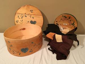 lot 223 image: Pair of Wooden Cheese Crates & Scrap Leather Hides