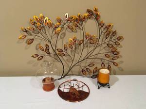 lot 232 image: Metal Wall Art and Candles