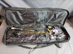 4 Ice Fishing Rods, Reels and a Case