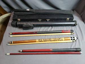 3 Pool Cues and Cases