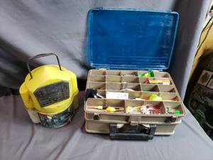 Tackle Box with Contents and Minnow Bucket