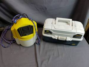 Tackle Box with Contents and Minnow Bucket