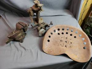 Vice, Jack, Vintage Grinding Wheel and Tractor Seat
