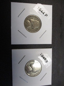 1944-P (Philadelphia) and 1945-S (San Francisco) 35% Silver WWII Emergency Issue Nickels