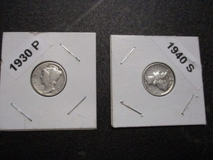1930-P and 1940-S Mercury Silver Dimes