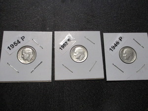 1946-P, 1952-S and 1954-P Roosevelt Silver Dimes - Ready for Album