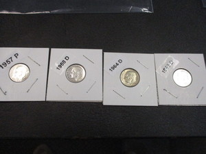 1957-P, 58-D, 63-D and 64-D Roosevelt Silver Dimes - Ready for Album