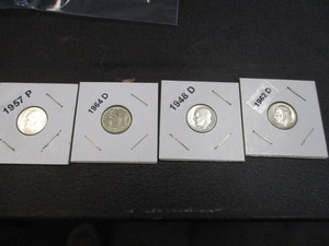 1948-D, 57-P, 62-D and 64-D Roosevelt Silver Dimes - Ready for Album