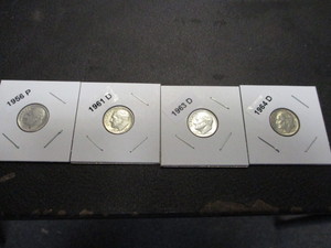 1956-P, 61-D, 63-D and 1964-D Roosevelt Silver Dimes - Ready for Album