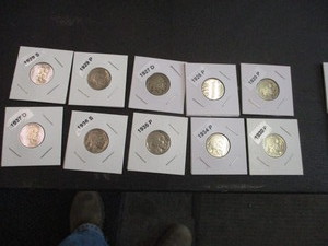 Lot of 10 Buffalo Nickels with readable dates and mint marks - 20-P, 26-P, 27-D, 29-P, 29-S, 30-P, 34-P, 35-P, 36-S, 37-D