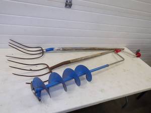 2 - 4 tine forks and Ice Auger
