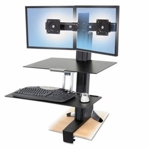 lot 1 image: MSRP $1200 Ergotron WorkFit-S Sit-Stand Dual Monitor Workstation - Excellent Condition Electronics not included&nbspExtra Video To Show How To Adjust This Ergotron To Fit Your Needs