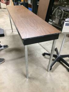 lot 73 image: Lot Of 3 Howe Furniture Walnut Finish Folding 72 Rectangular Tables With Chrome Legs - Good Sturdy Condition