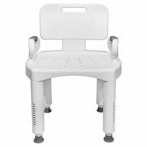 lot 79 image: MSRP $275 New In Box&nbspMckesson Premium Plastic Bath ChairBench With Removable Arms & Back&nbsp21-14 Inch Seat Width Height Adjustable