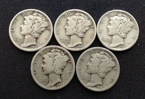 5 Pre-1940 Mercury Dimes