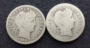 2 Barber Silver Dimes