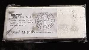 10 TROY OZ .999 FINE SILVER POURED BAR NADIR METALS SEALED