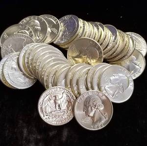 UNCIRCULATED ROLL OF 1961-D US SILVER QUARTERS 40 COINS