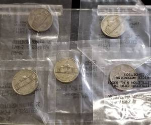 GROUP OF 5 US WWII SILVER JEFFERSON NICKELS