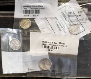 GROUP OF 5 US MERCURY DIMES LITTLETON SEALED