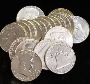 UNCIRCULATED ROLL OF 1963-D FRANKLIN HALF DOLLARS 20 COINS