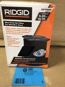 lot 5 image: RIDGID Wet Application Foam Filter for Most 5 Gal. and Larger RIDGID WetDry Shop Vacuums Customer Returns See Pictures