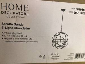 lot 10 image: Home Decorators Collection Sarolta Sands 5-Light Antique Silver Orb Chandelier Customer Returns See Pictures