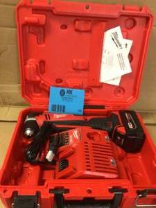 lot 35 image: Milwaukee M18 18-Volt Lithium-Ion Cordless 38 in. Right Angle Drill Kit wone 3.0 Ah Batteries, Charger, Hard Case Customer Returns See Pictures
