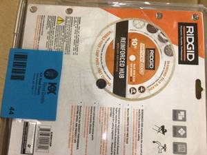 lot 44 image: RIDGID 10 in. Reinforced Hub Tile Diamond Blade Customer Returns See Pictures